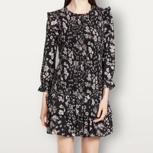 Walter Baker Dress Smocked Black and White Floral Marisol 3/4 Sleeves XL